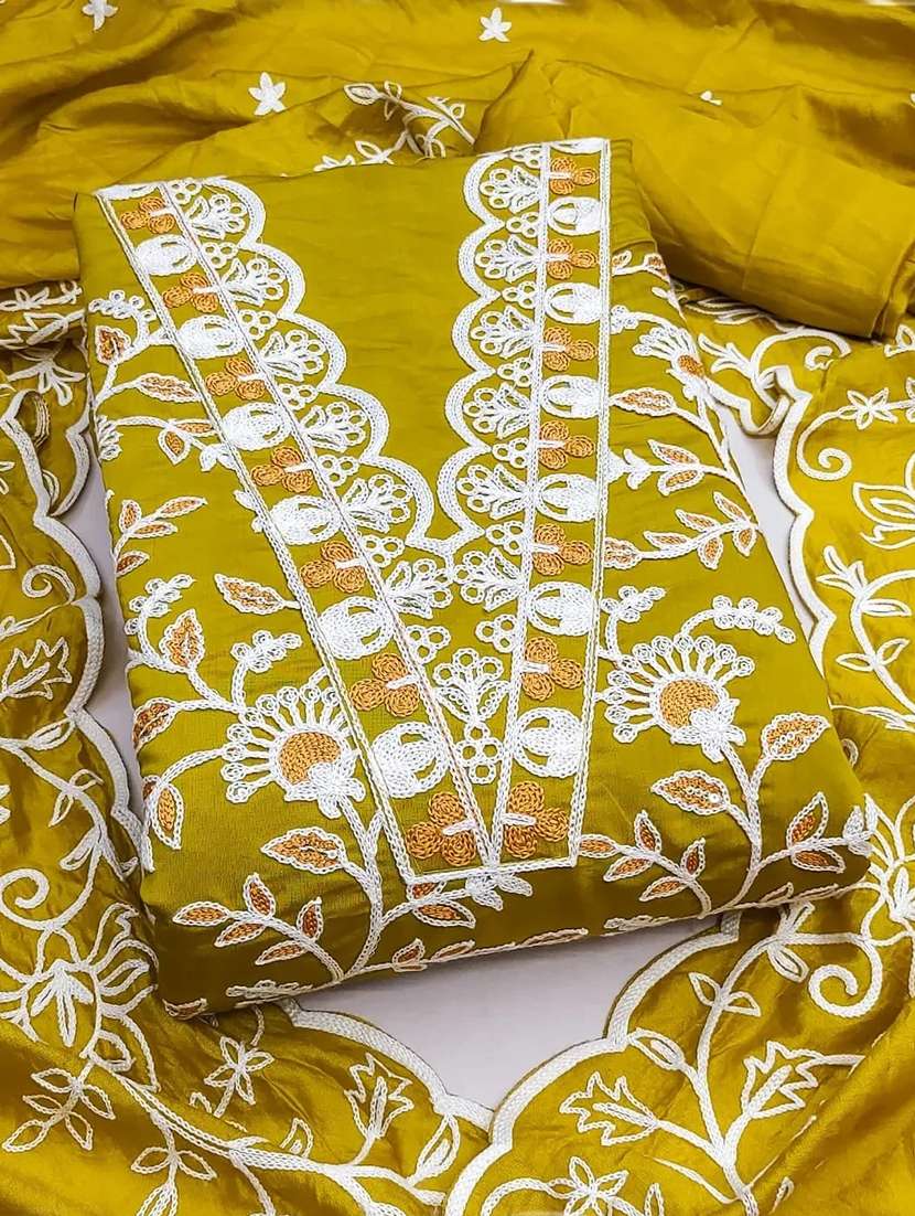 women solid with work unstitched suit set