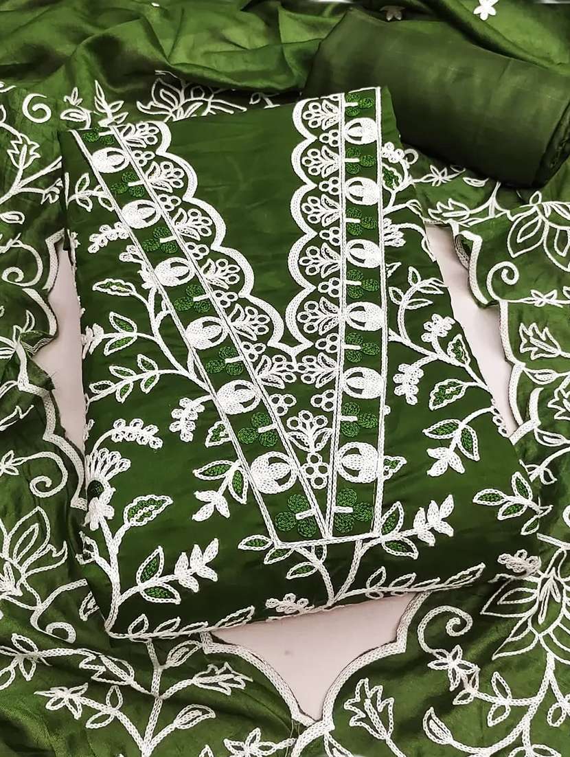 women solid with work unstitched suit set