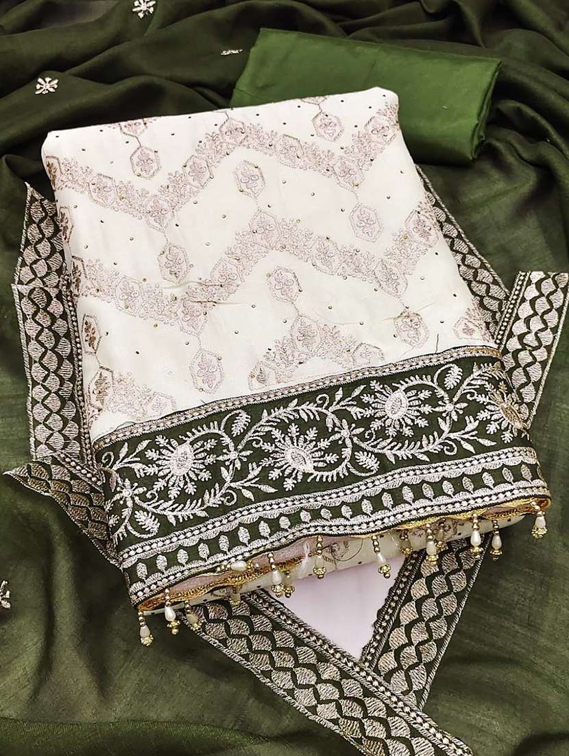 women solid with work unstitched suit set