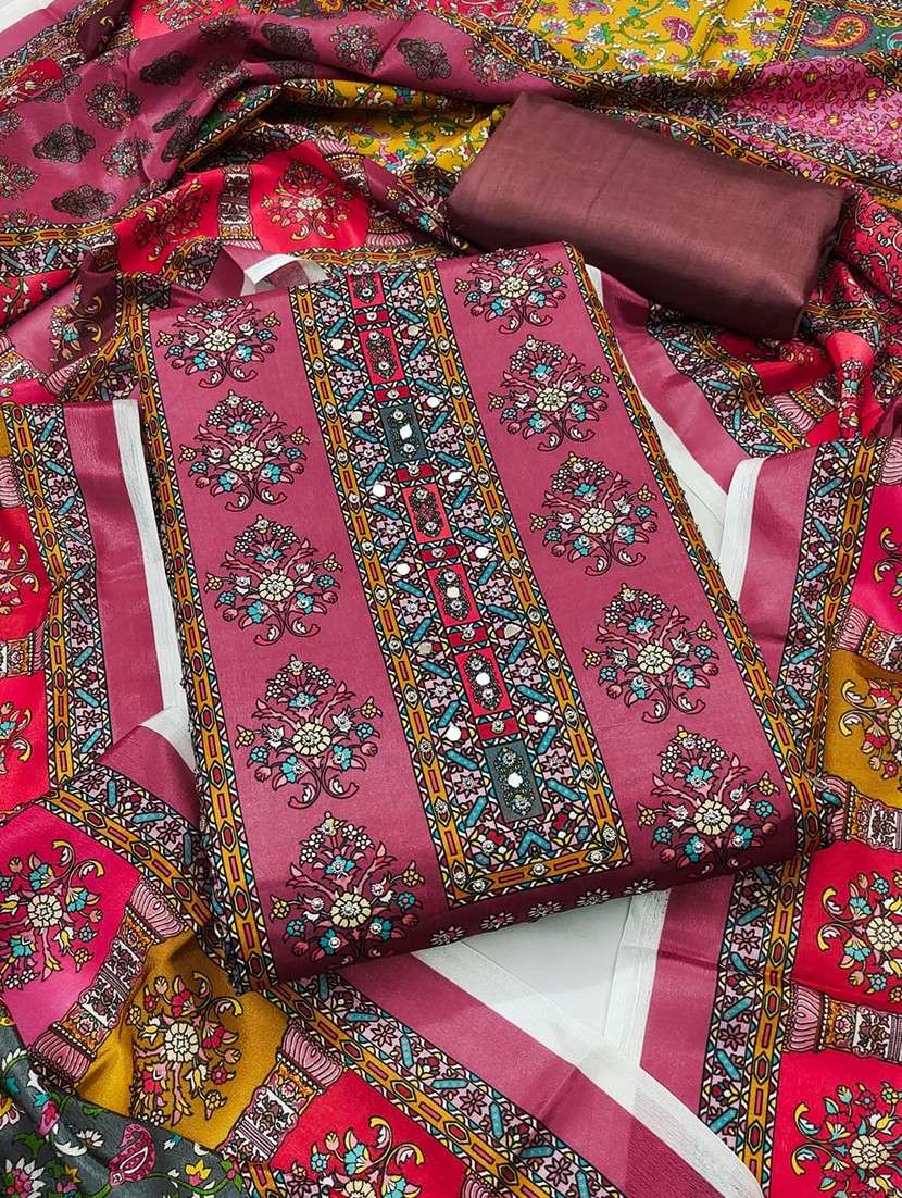 women printed embroidered unstitched suit set