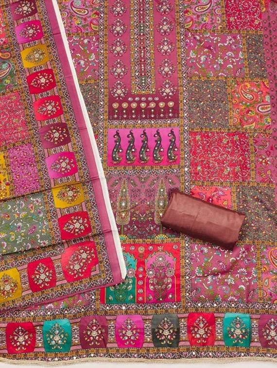 women printed embroidered unstitched suit set - 22084787 -  Standard Image - 3