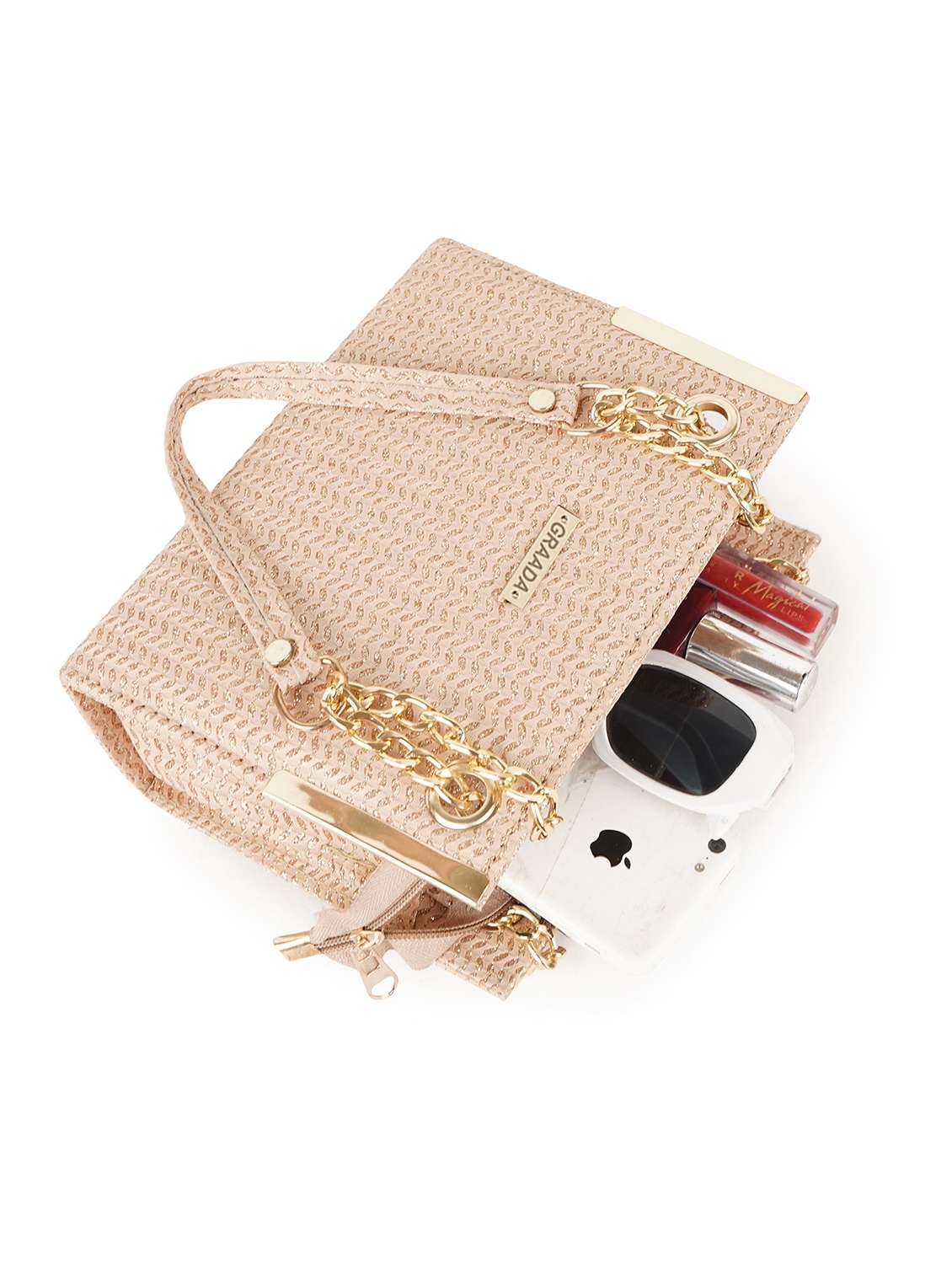 quilted gold polyester party handbag - 22084801 - Standard Image - 3