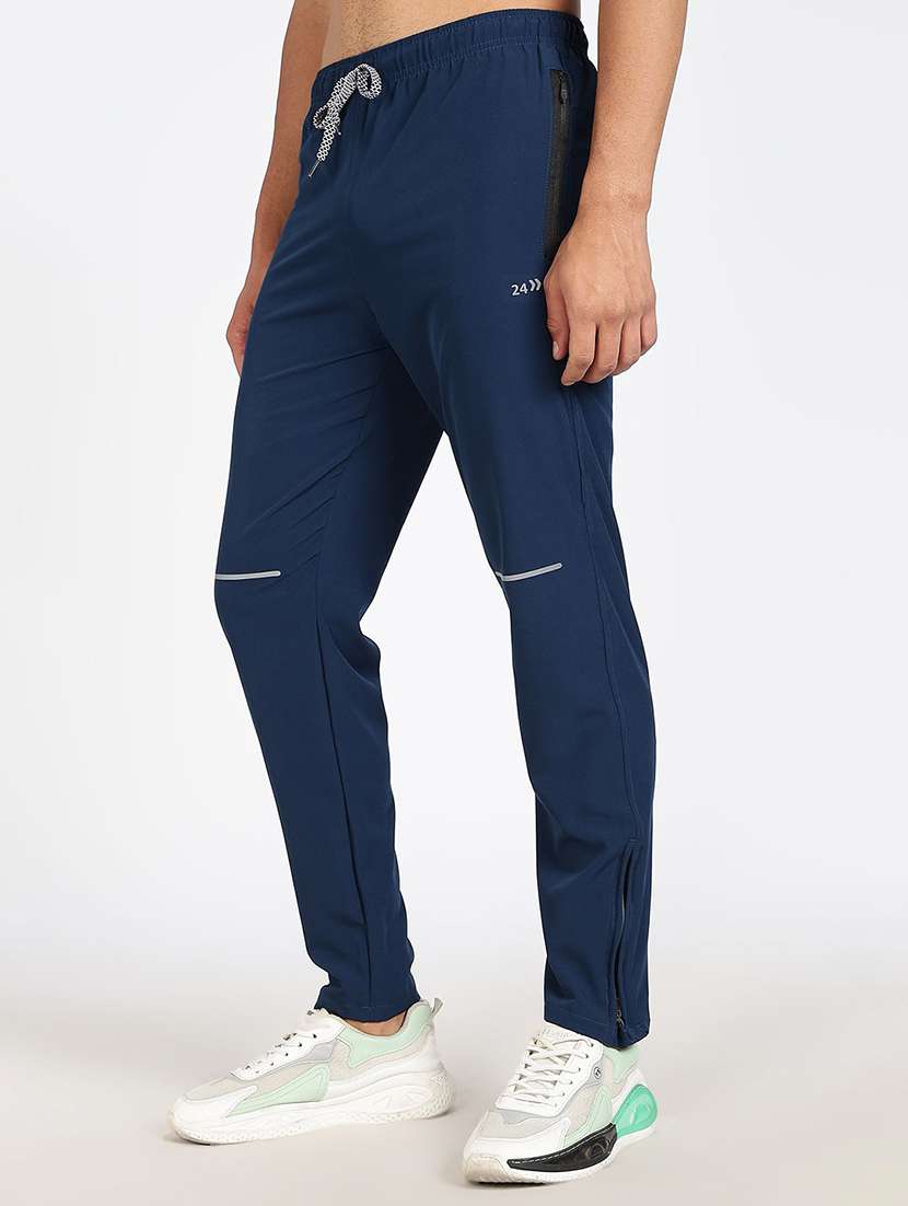 men solid mid rise full length track pant