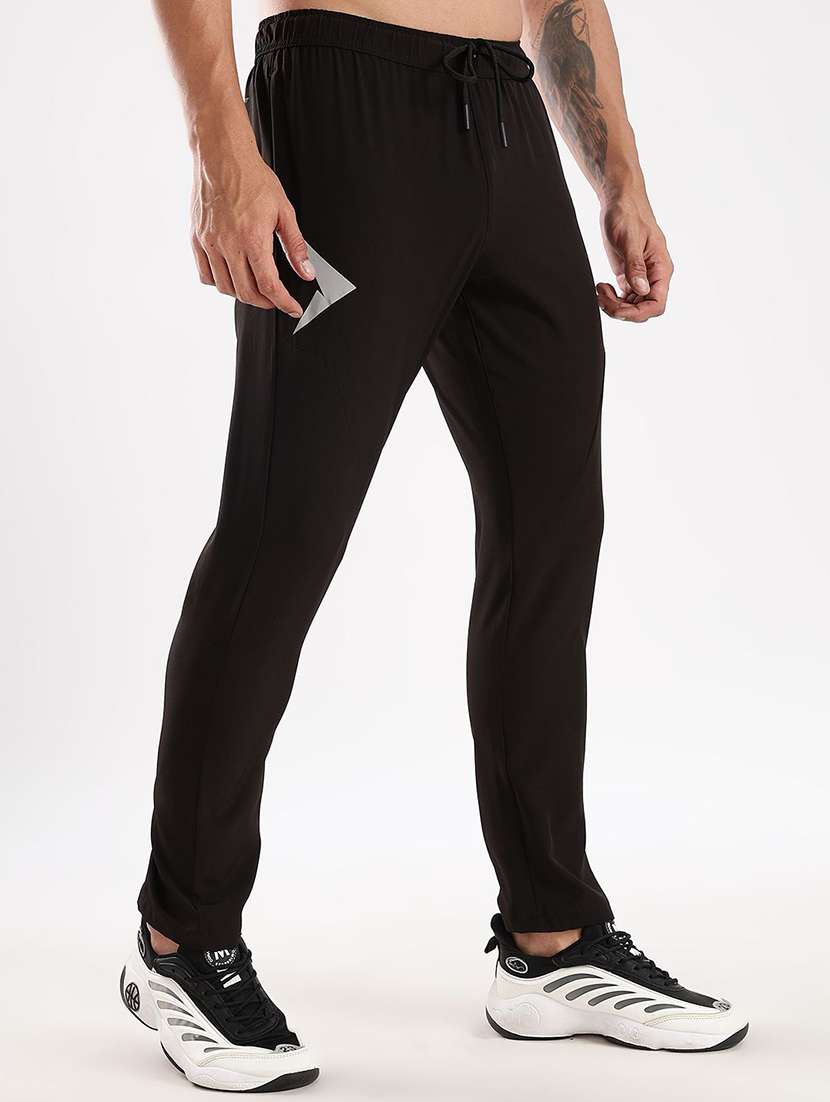 men solid mid rise full length track pant