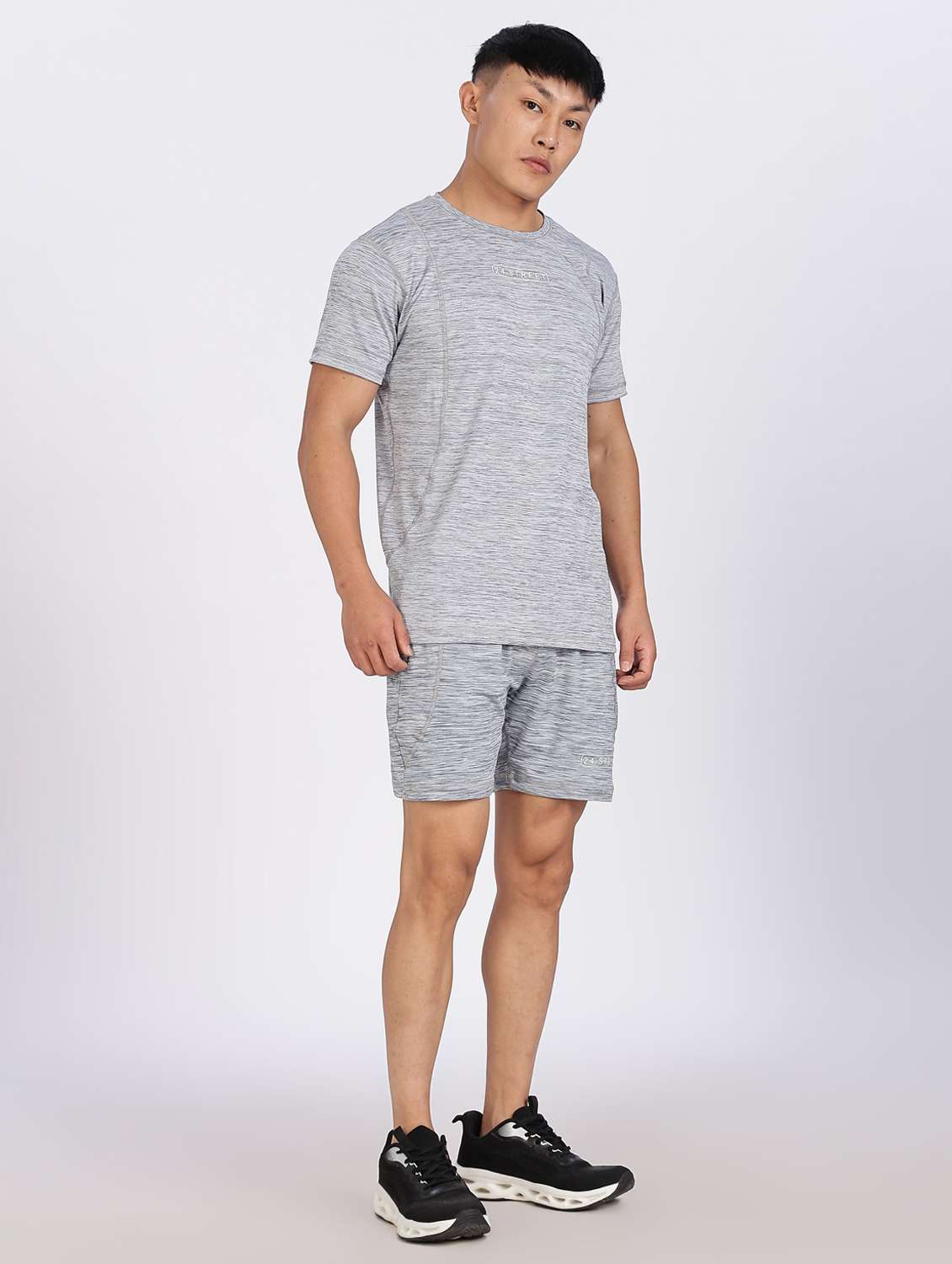 men melange t-shirt & shorts co-ord set