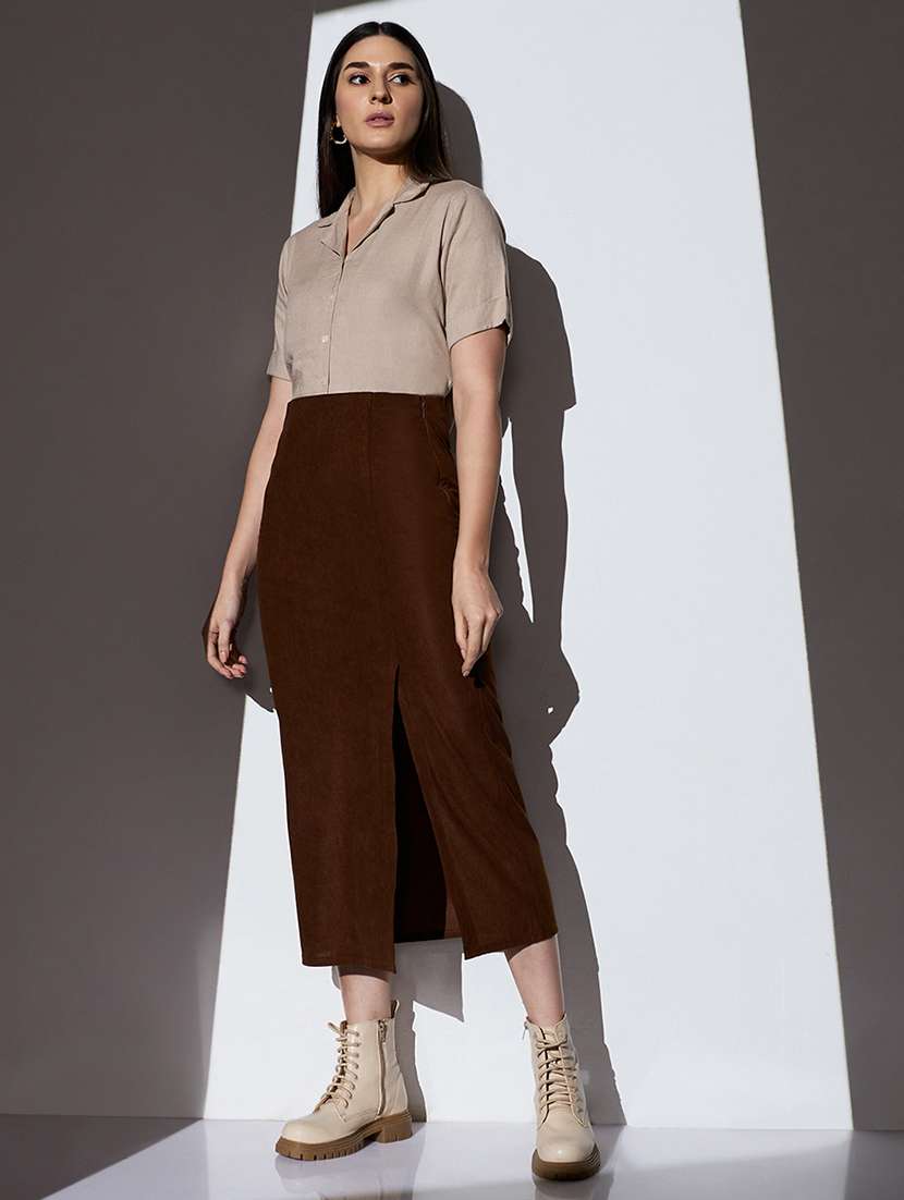 women solid high rise straight skirt - 22085166 - Standard Image - 3