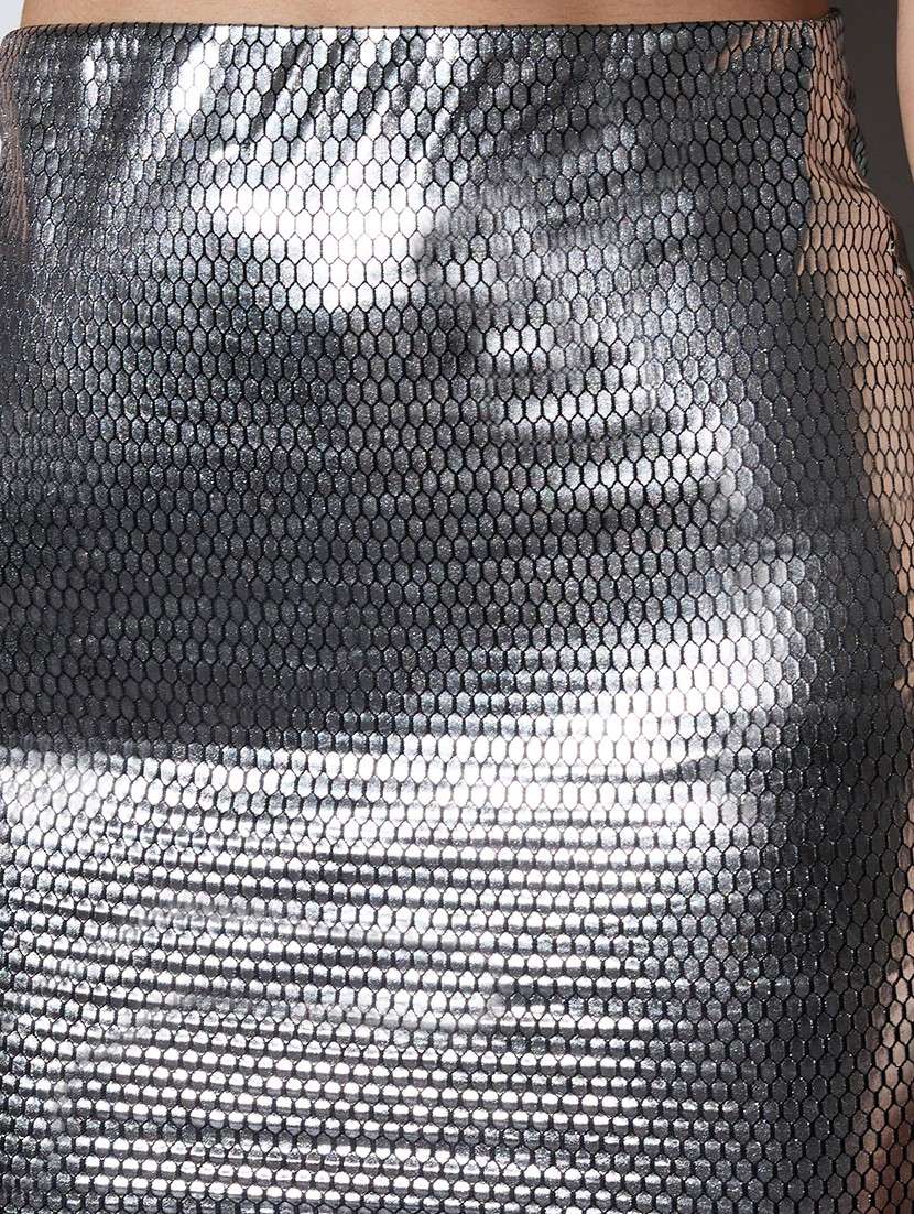 globus women grey mid-rise self design sheen stretchable mini party pencil skirt - 22085169 -  Standard Image - 5