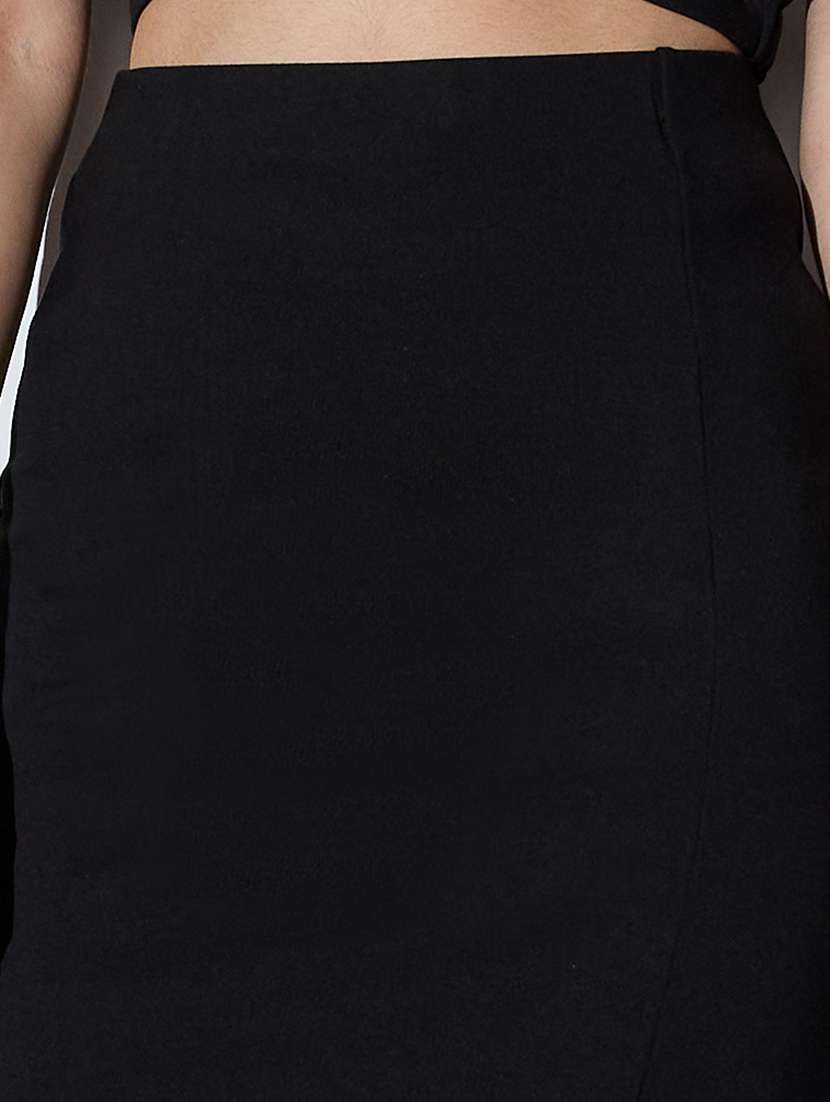 globus women black mid-rise solid stretchable front slit midi workwear pencil skirt - 22085172 -  Standard Image - 5