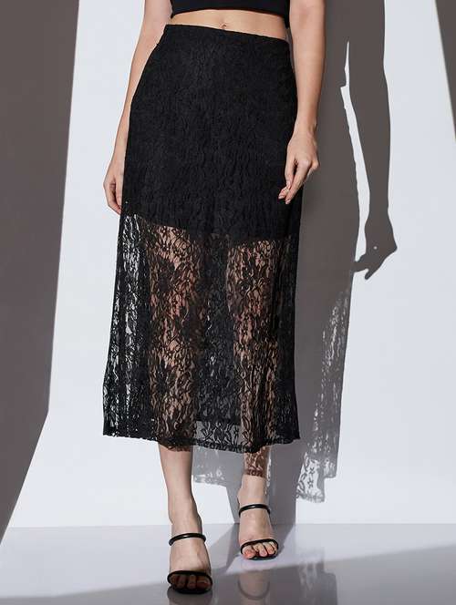women solid high rise lace a-line skirt - 22085173 - Standard Image - 0