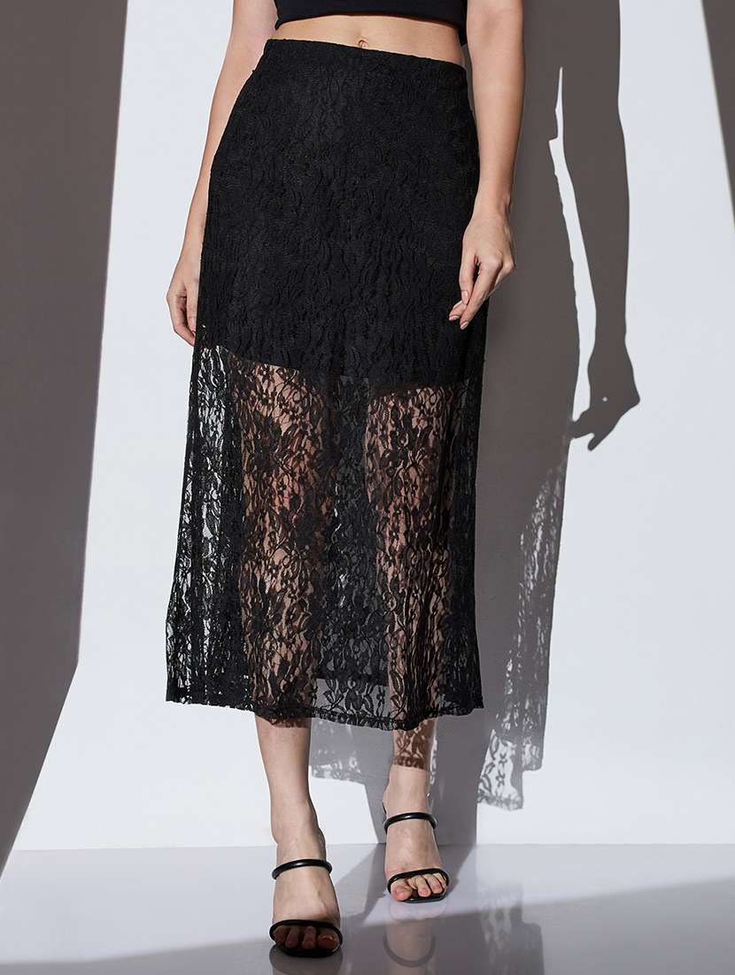 women solid high rise lace a-line skirt - 22085173 - Zoom Image - 0