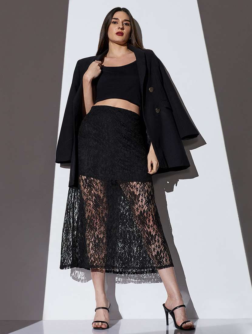 women solid high rise lace a-line skirt - 22085173 - Standard Image - 3