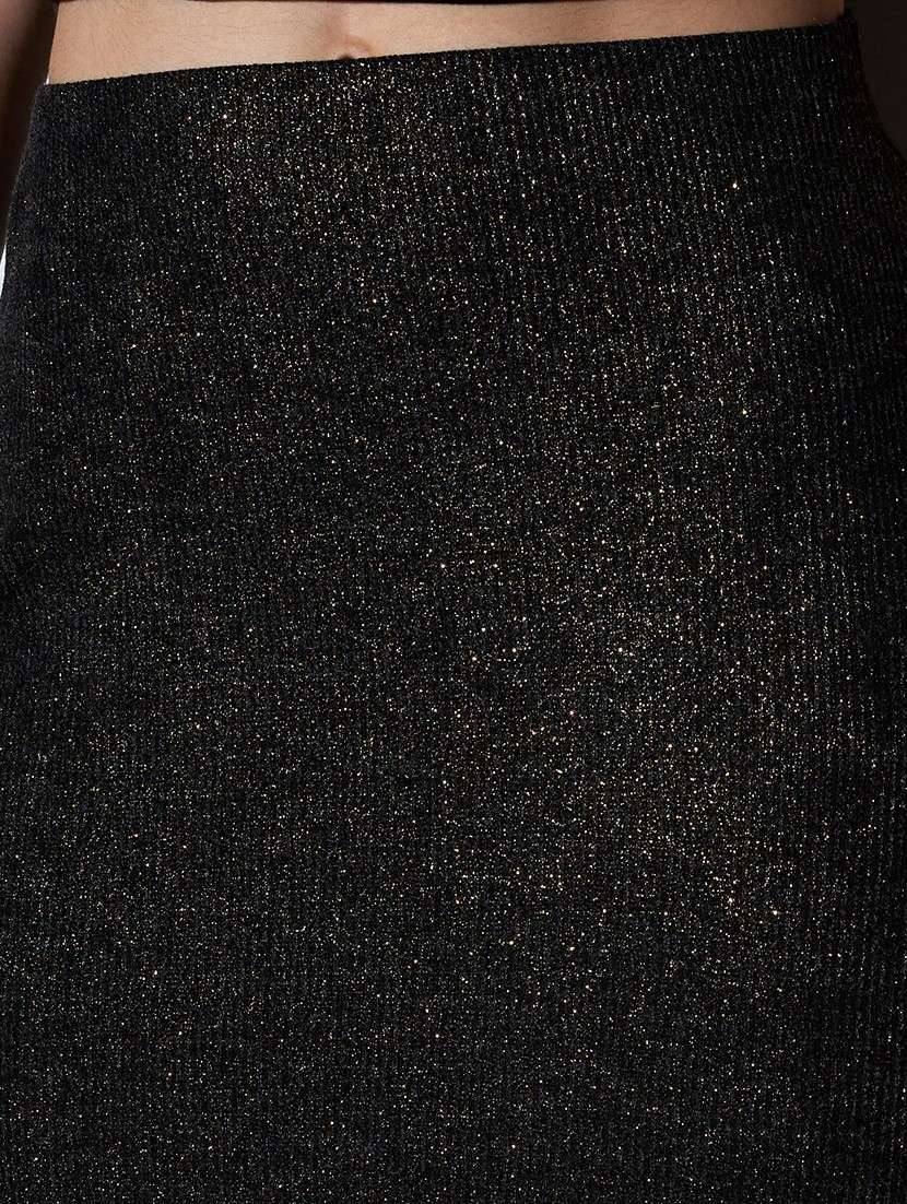 globus women gold mid-rise self design striped shimmer stretchable back slit midi party pencil skirt - 22085175 -  Standard Image - 5