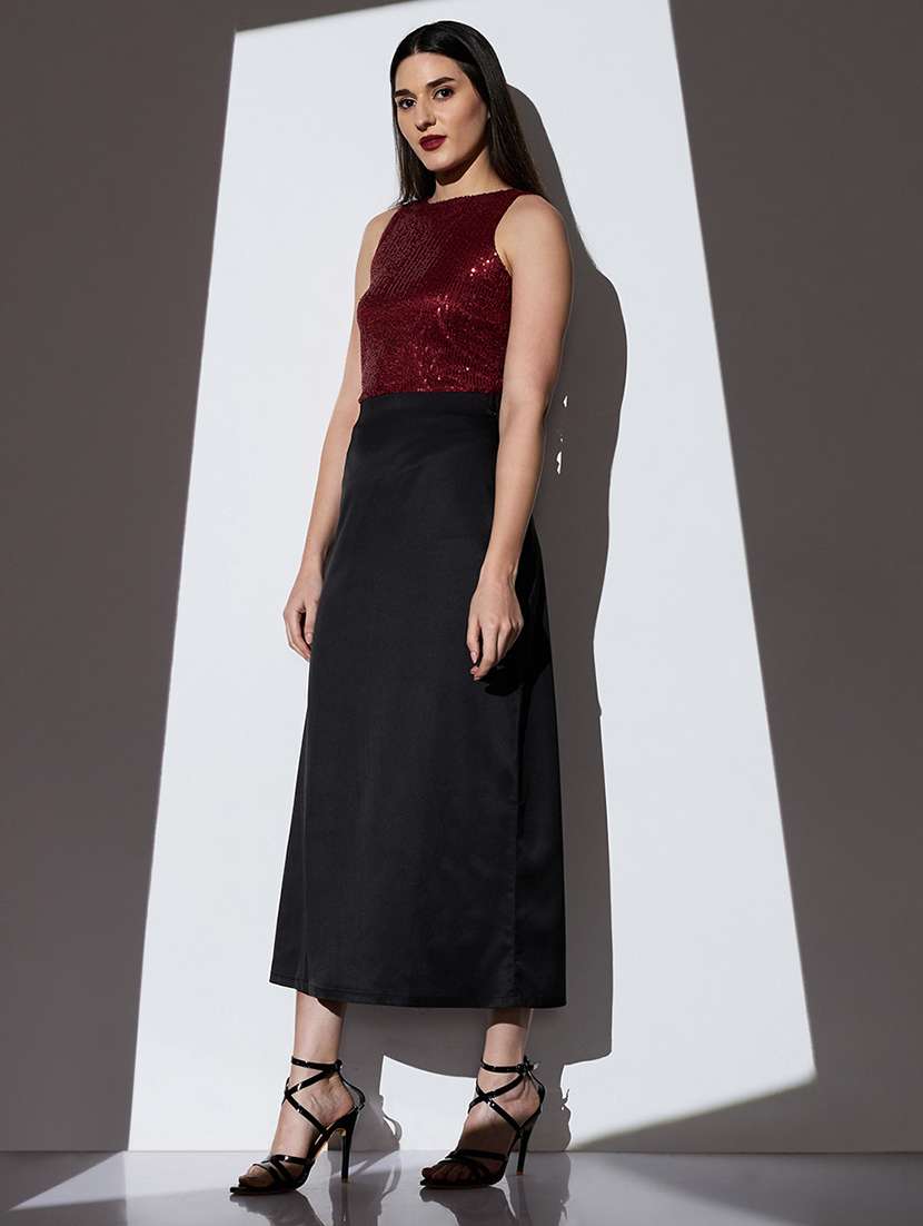 globus women black mid-rise solid midi a-line party skirt - 22085177 -  Standard Image - 3