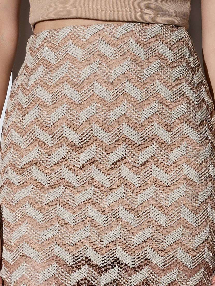 globus women beige chevron pattern crochet mid rise side slit beach pencil midi skirt - 22085178 -  Standard Image - 5