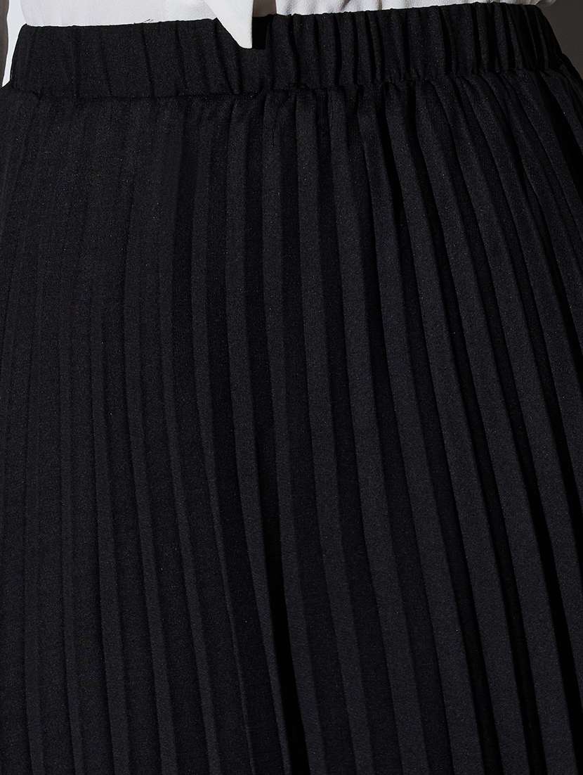 globus women black mid-rise accordion pleats midi flared skirt - 22085180 -  Standard Image - 5