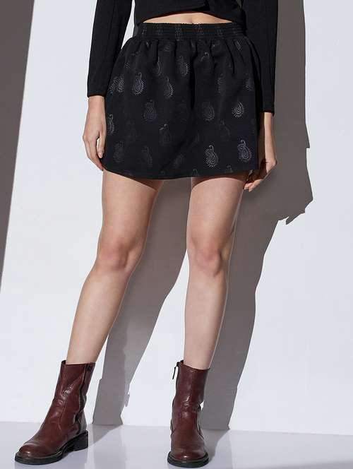 globus women black mid-rise self design paisley mini a-line party skirt - 22085183 -  Standard Image - 0