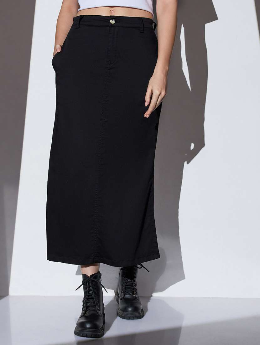 women solid high rise denim skirt - 22085187 - Zoom Image - 0