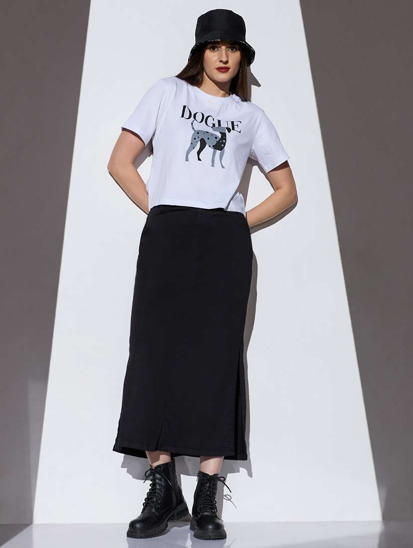 women solid high rise denim skirt - 22085187 - Standard Image - 3