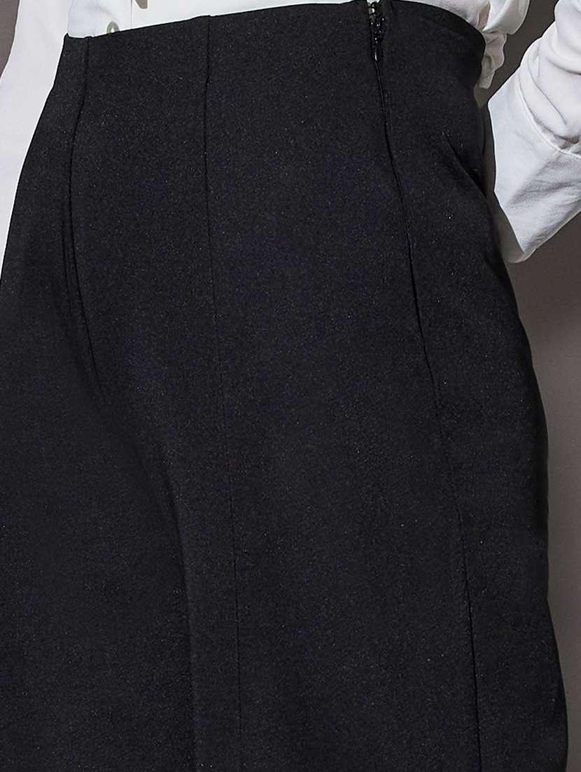 globus women black mid-rise shimmer front slit wide leg party trousers - 22085196 -  Standard Image - 5