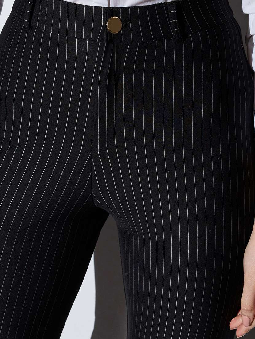 globus women black mid-rise striped straight fit wide leg formal trousers - 22085197 -  Standard Image - 5