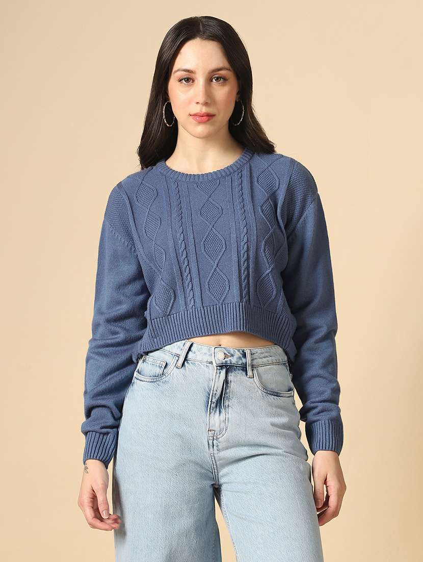 women self designed long sleeve crop pullover - 22085208 - Zoom Image - 0