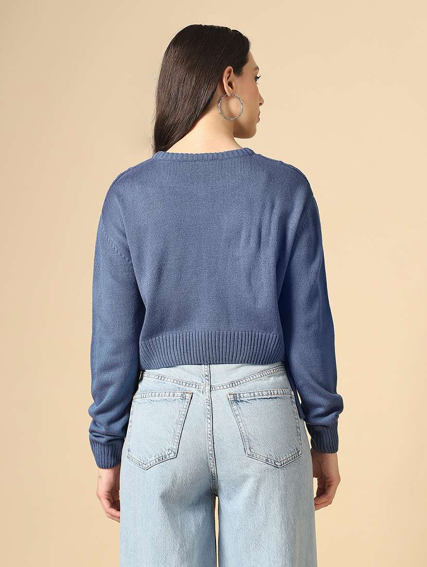 women self designed long sleeve crop pullover - 22085208 - Standard Image - 3