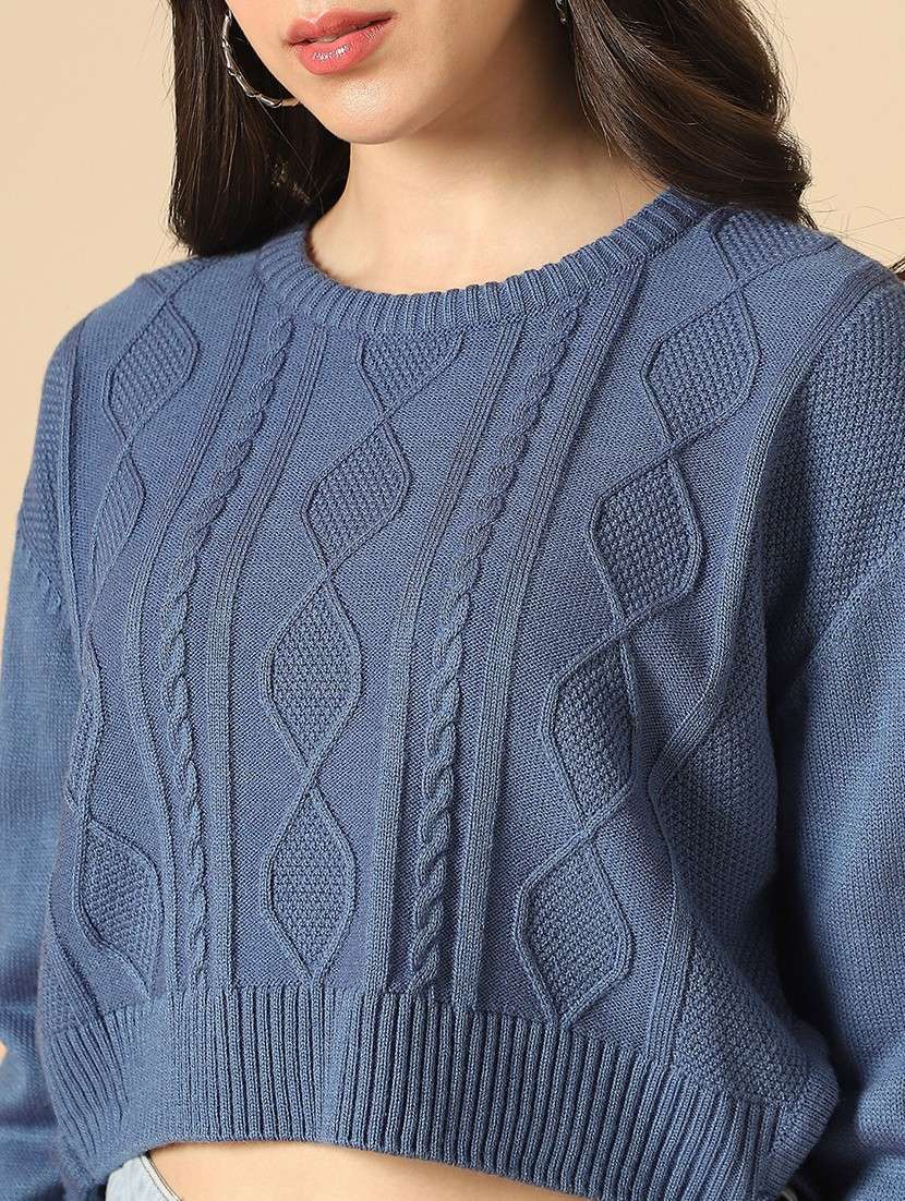 women self designed long sleeve crop pullover - 22085208 - Standard Image - 5