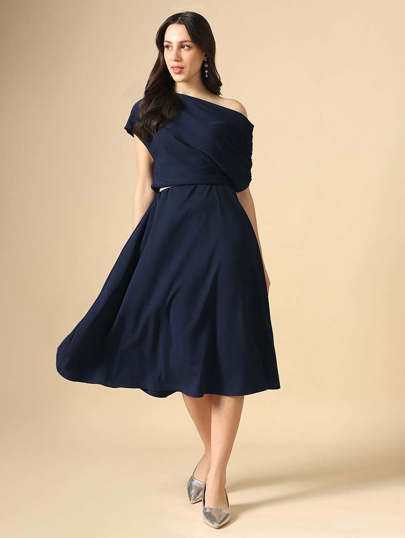 women solid single shoulder fit & flare dress - 22085210 - Zoom Image - 0