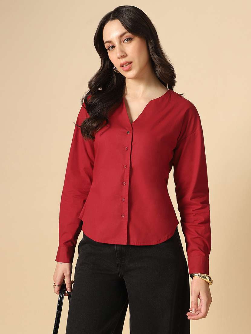 women solid long sleeve regular shirt