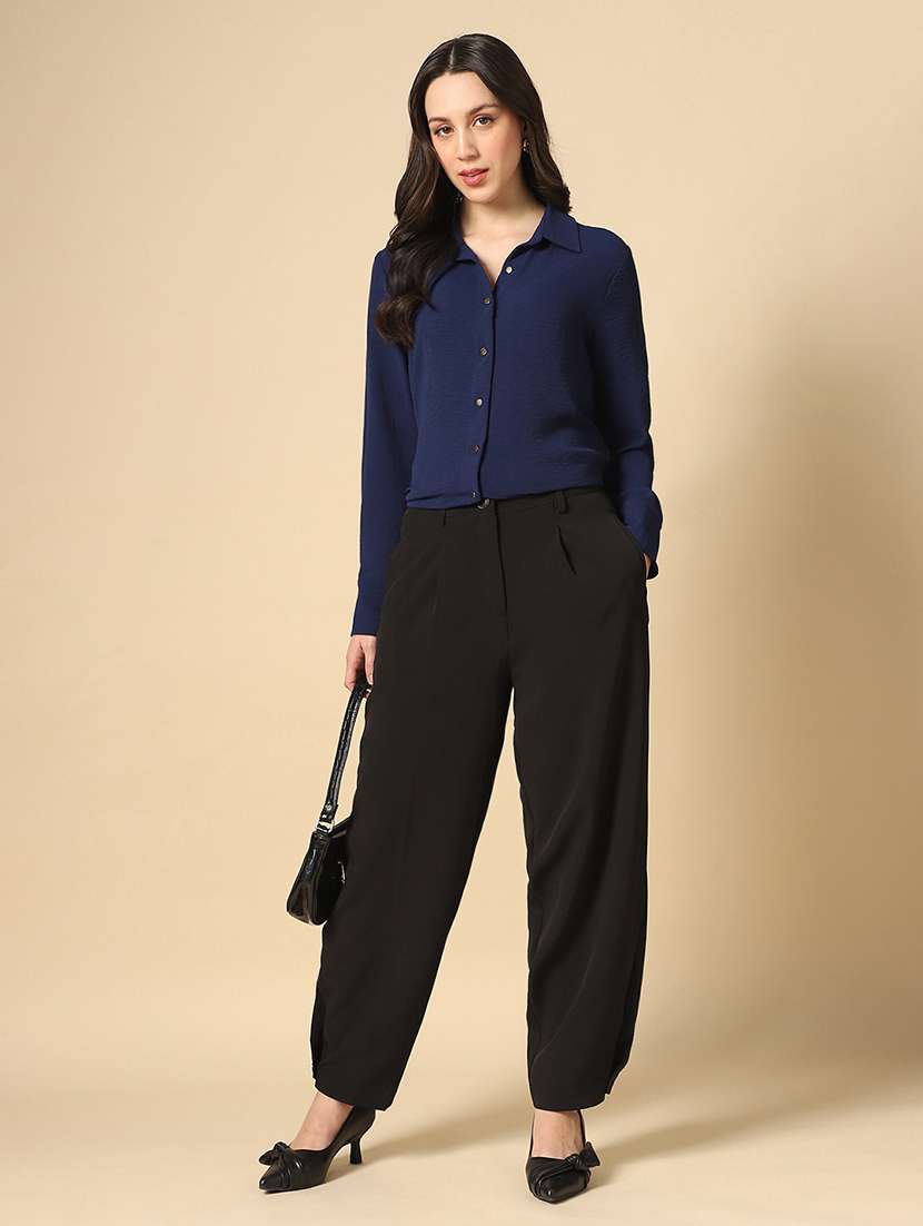 women solid collared long sleeve shirt - 22085224 - Standard Image - 3