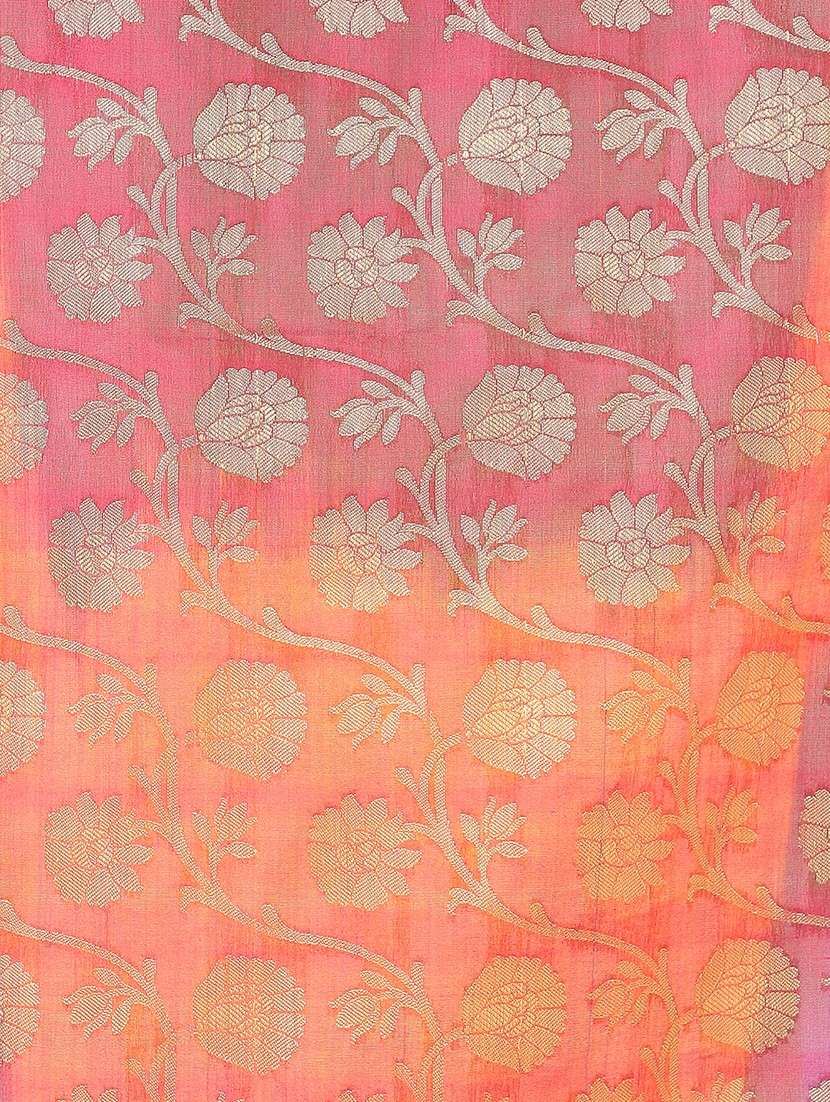 globus women pink floral woven design silk tasselled border festive dupatta - 22085227 -  Standard Image - 3