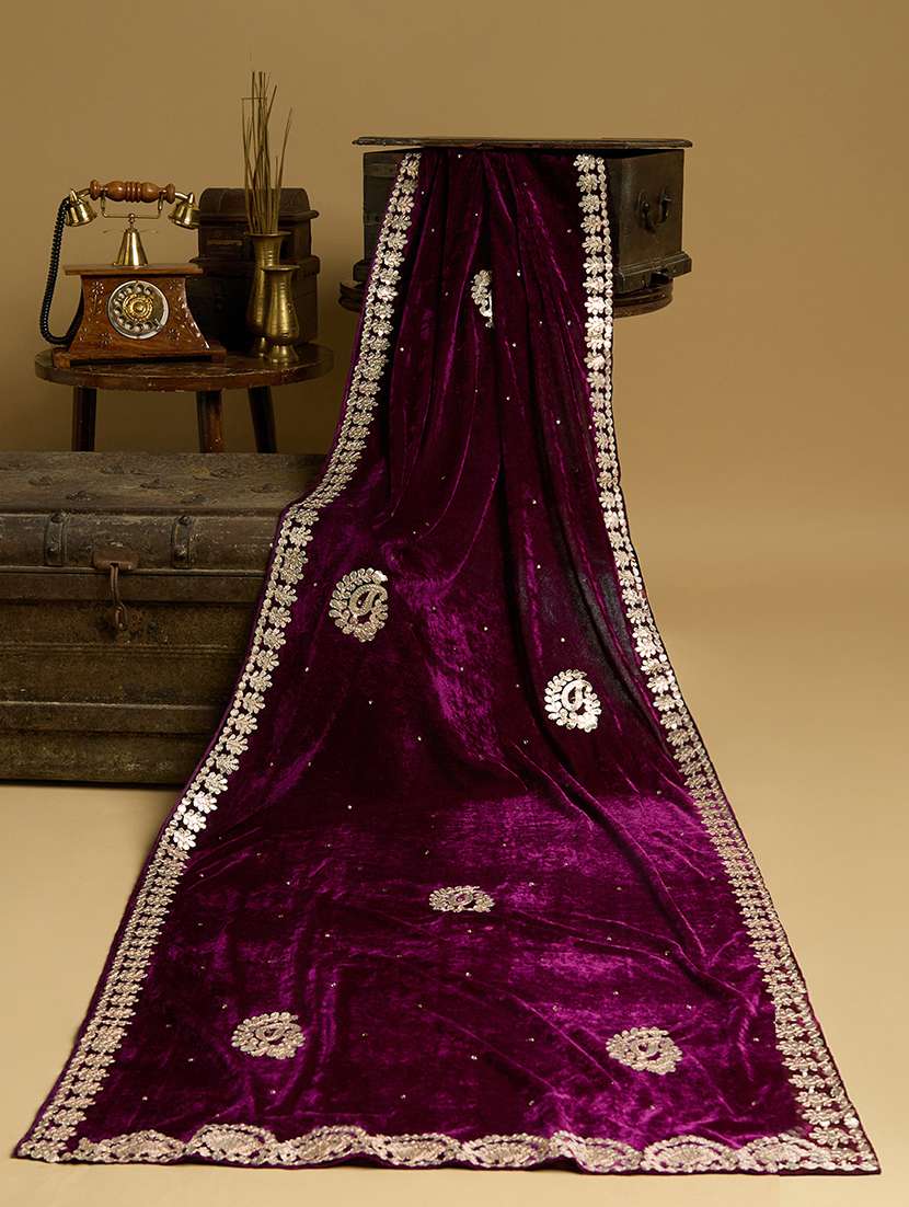 velvet paisley embroidered festive wear dupatta
