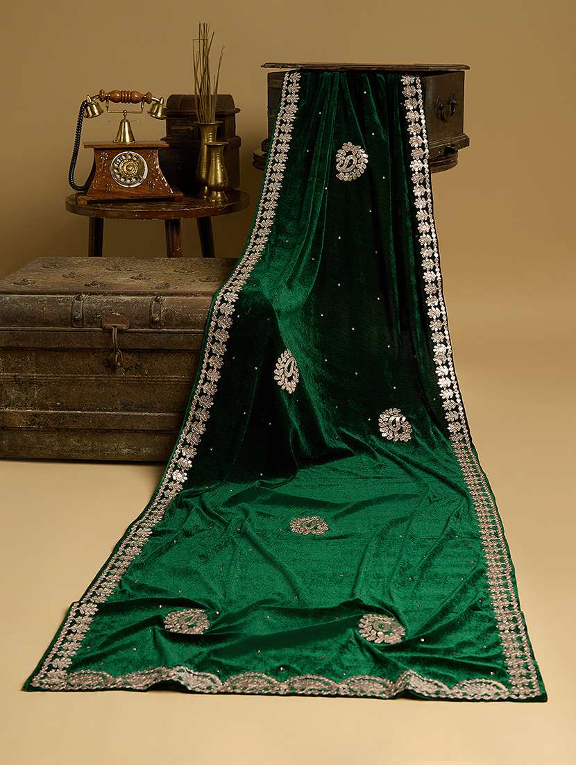 green velvet dupatta with gota patti work - 22085230 -  Zoom Image - 0