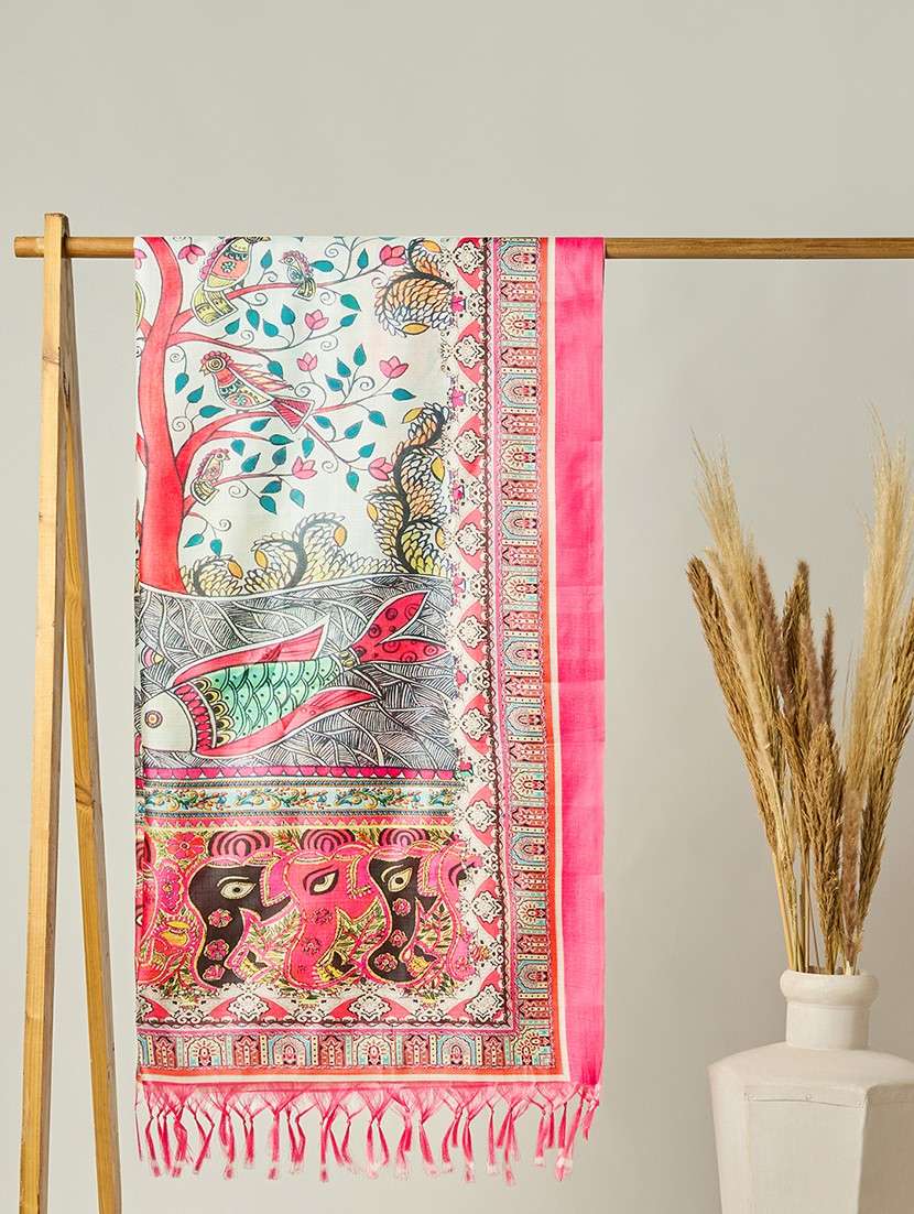 printed silk dupatta with kalamkari work - 22085242 -  Zoom Image - 0