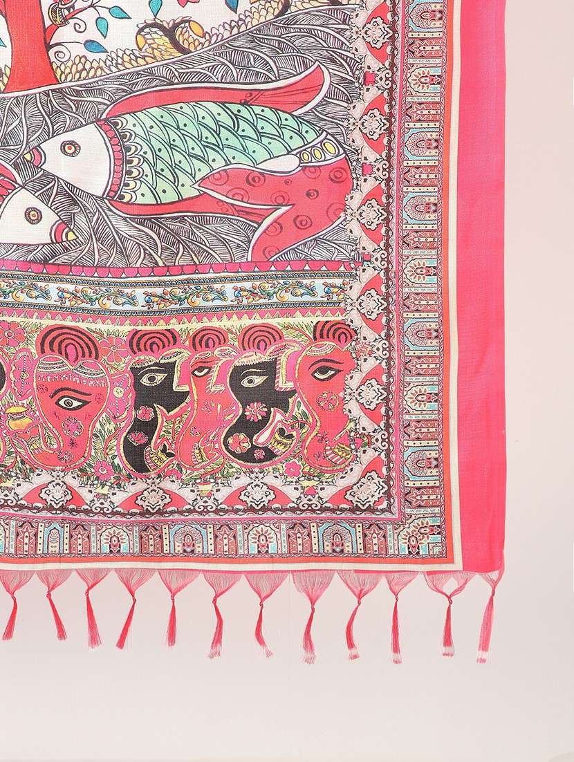 printed silk dupatta with kalamkari work - 22085242 - Standard Image - 3