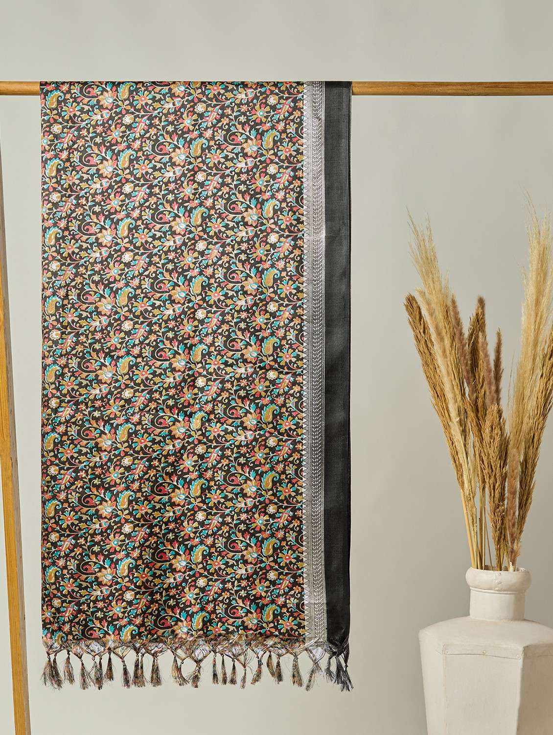 floral silk dupatta with tassels - 22085246 - Zoom Image - 0
