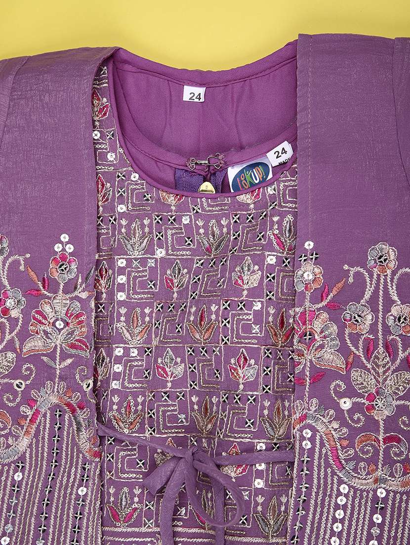 Girls Solid With Work Sleeveless Lehenga Choli Set - 22085313 -  Standard Image - 3