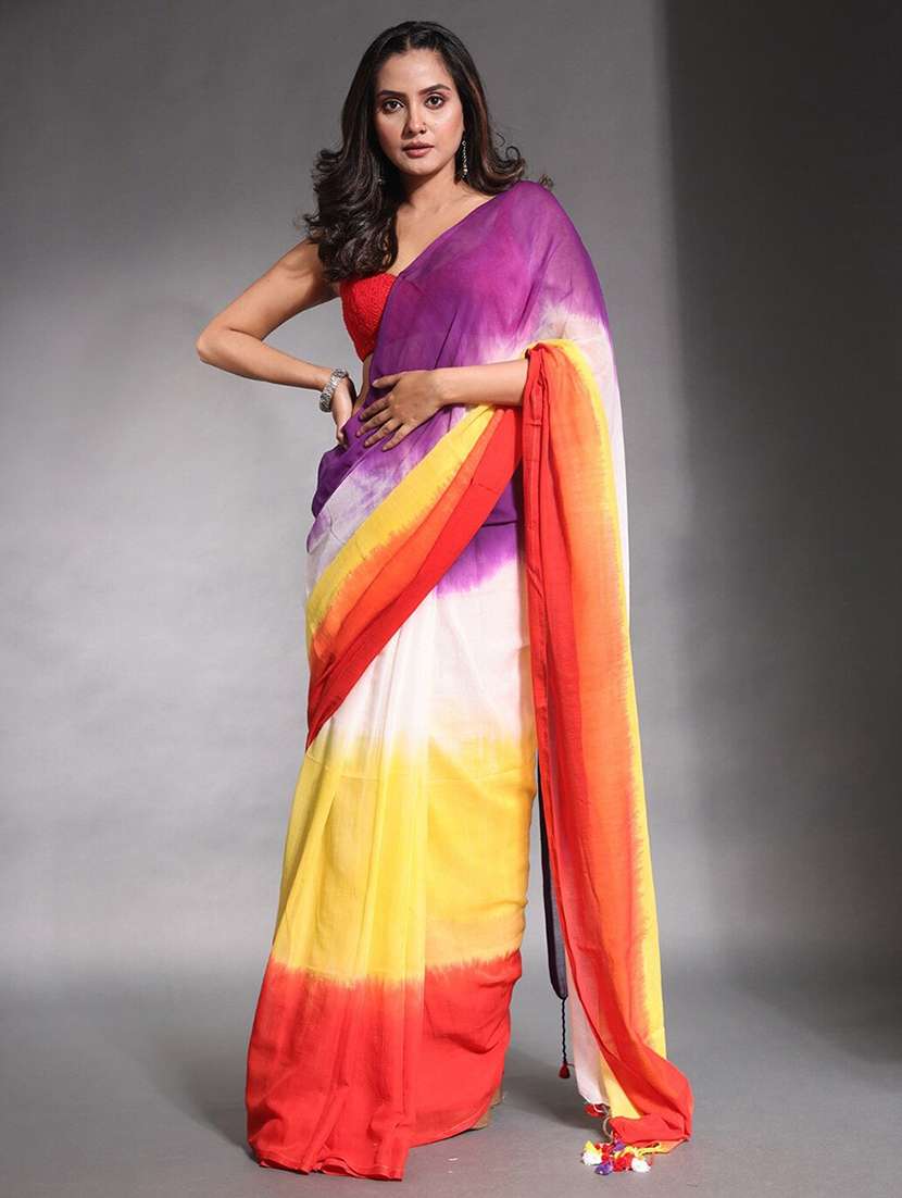 women tie & dye printed saree with blouse