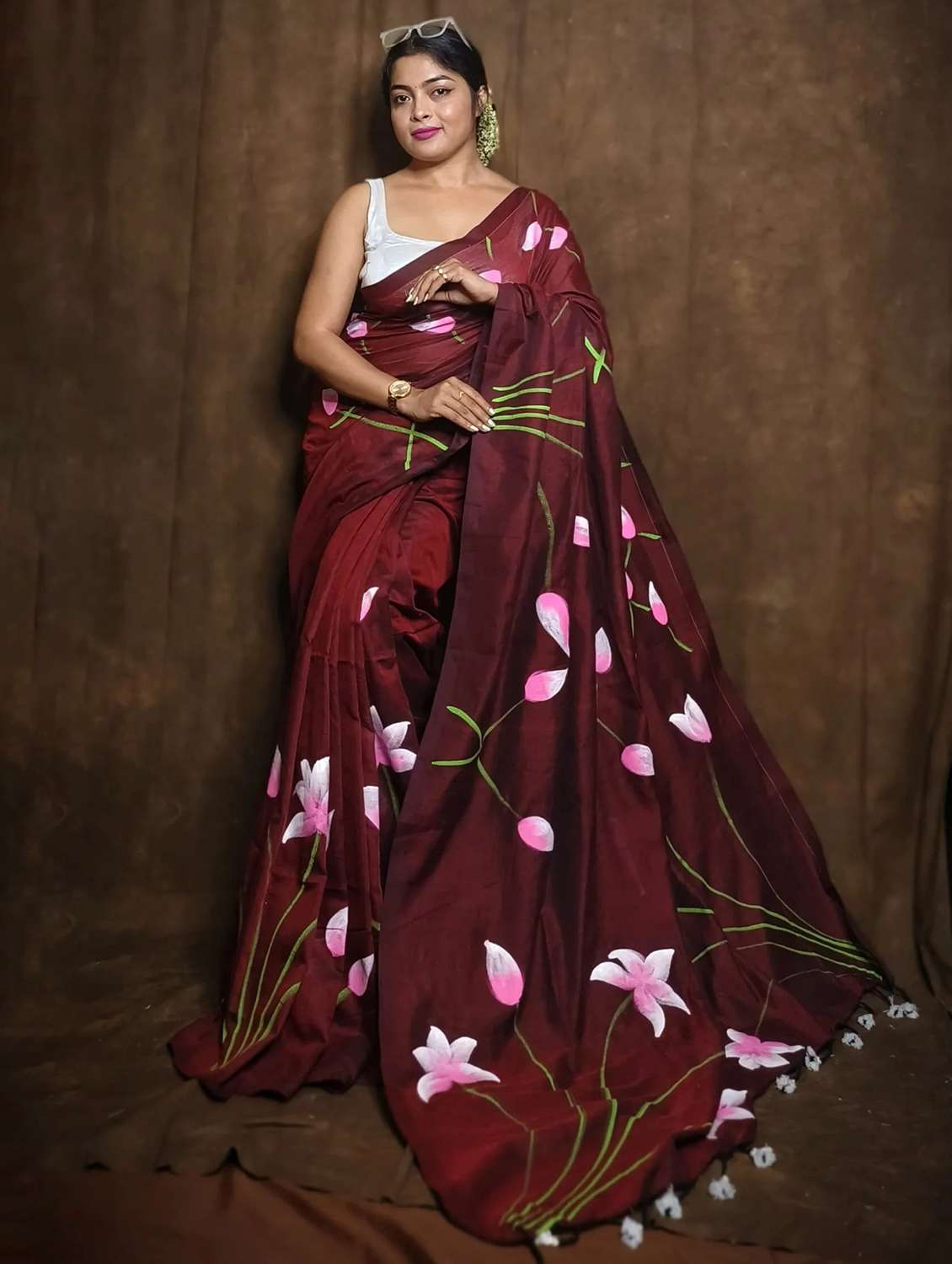 women floral printed saree with blouse