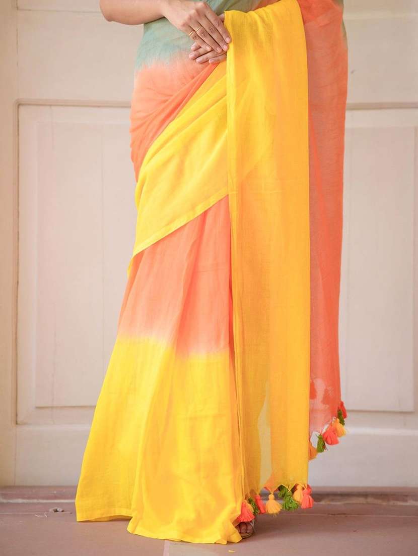 women color block printed saree with blouse - 22085873 - Standard Image - 3