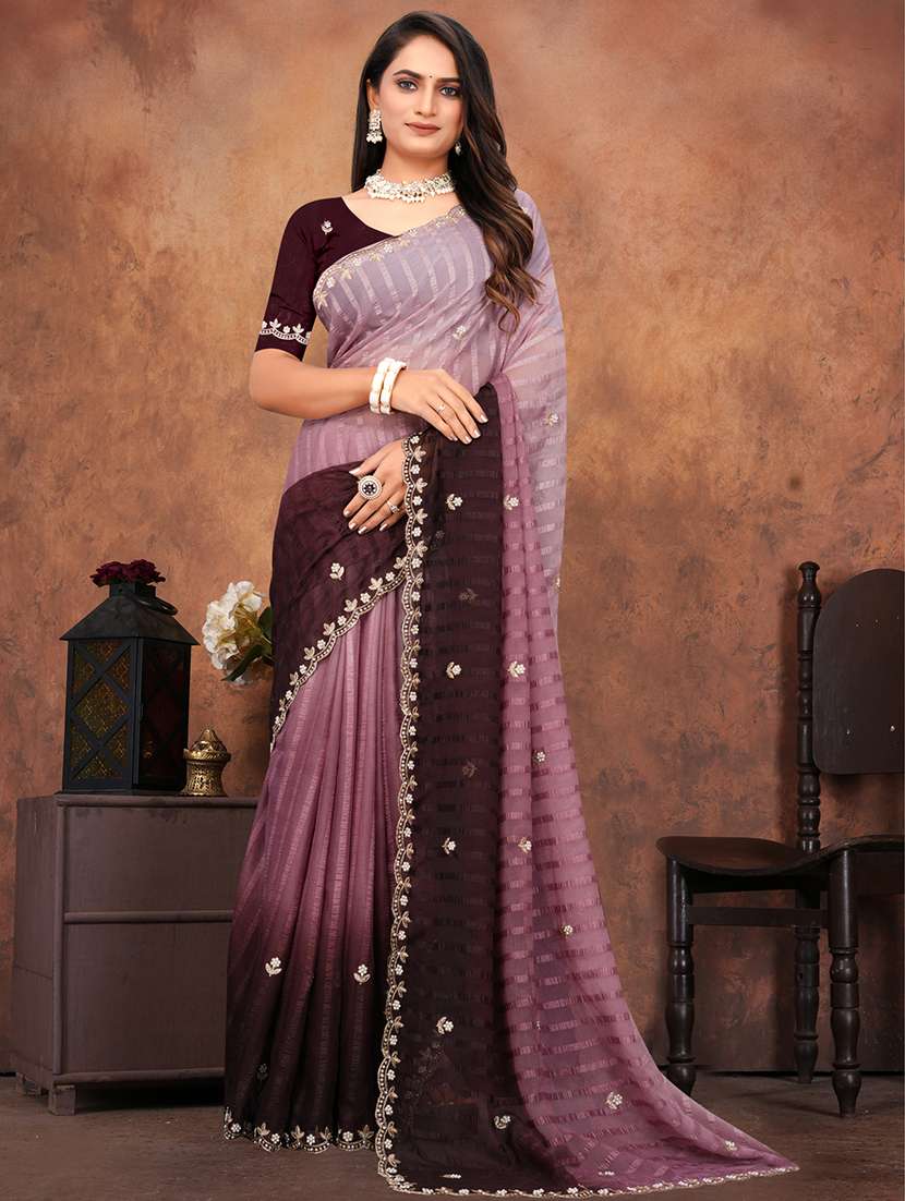 women ombre embroidered saree with blouse - 22085890 -  Zoom Image - 0