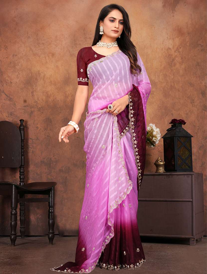 women ombre embroidered saree with blouse