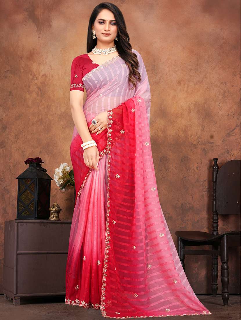 women ombre embroidered saree with blouse - 22085893 -  Zoom Image - 0