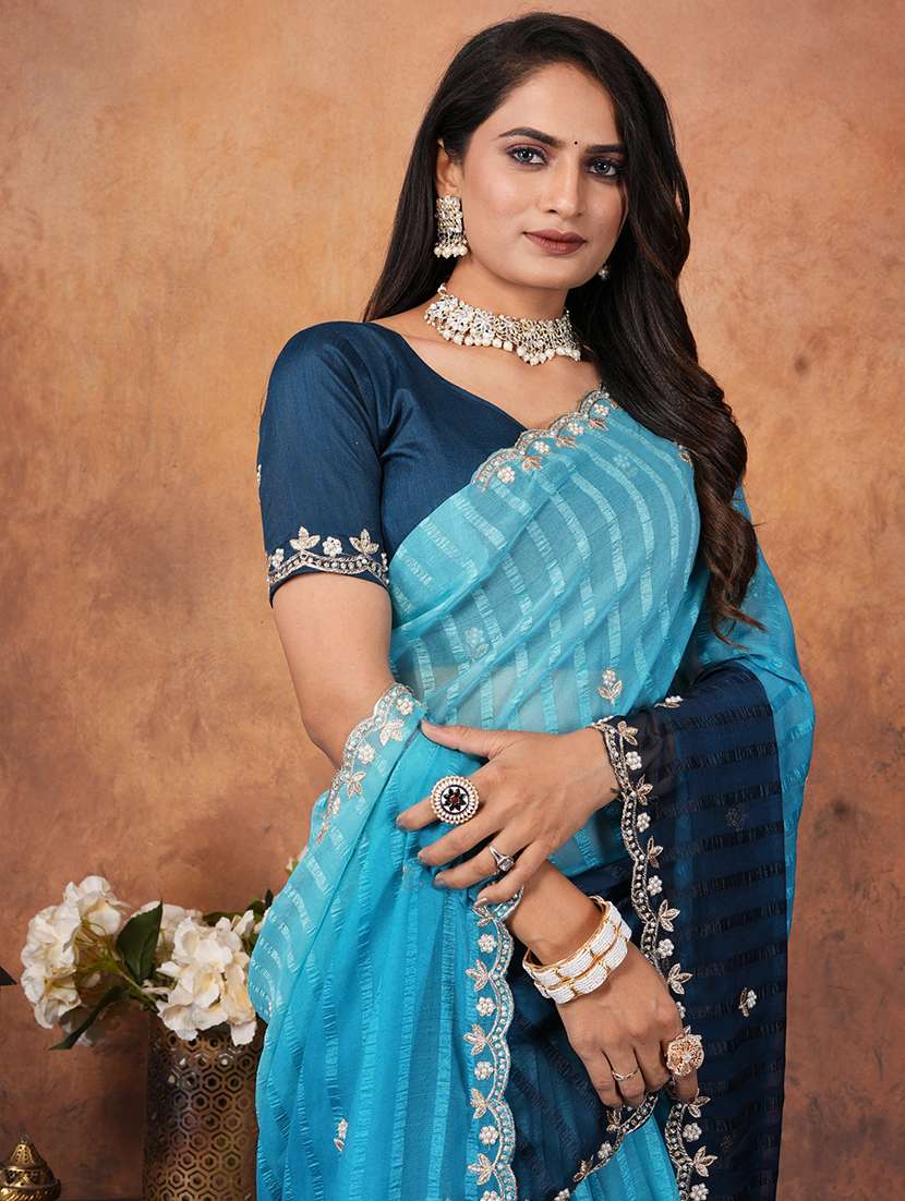 women ombre embroidered saree with blouse - 22085894 - Standard Image - 3
