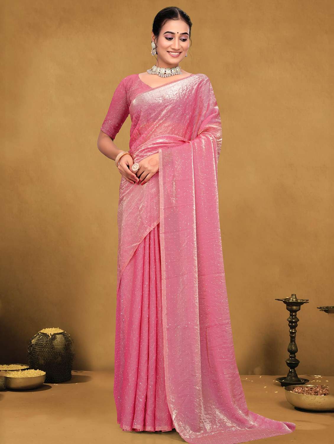 women solid with work embellished saree with blouse - 22085898 -  Zoom Image - 0
