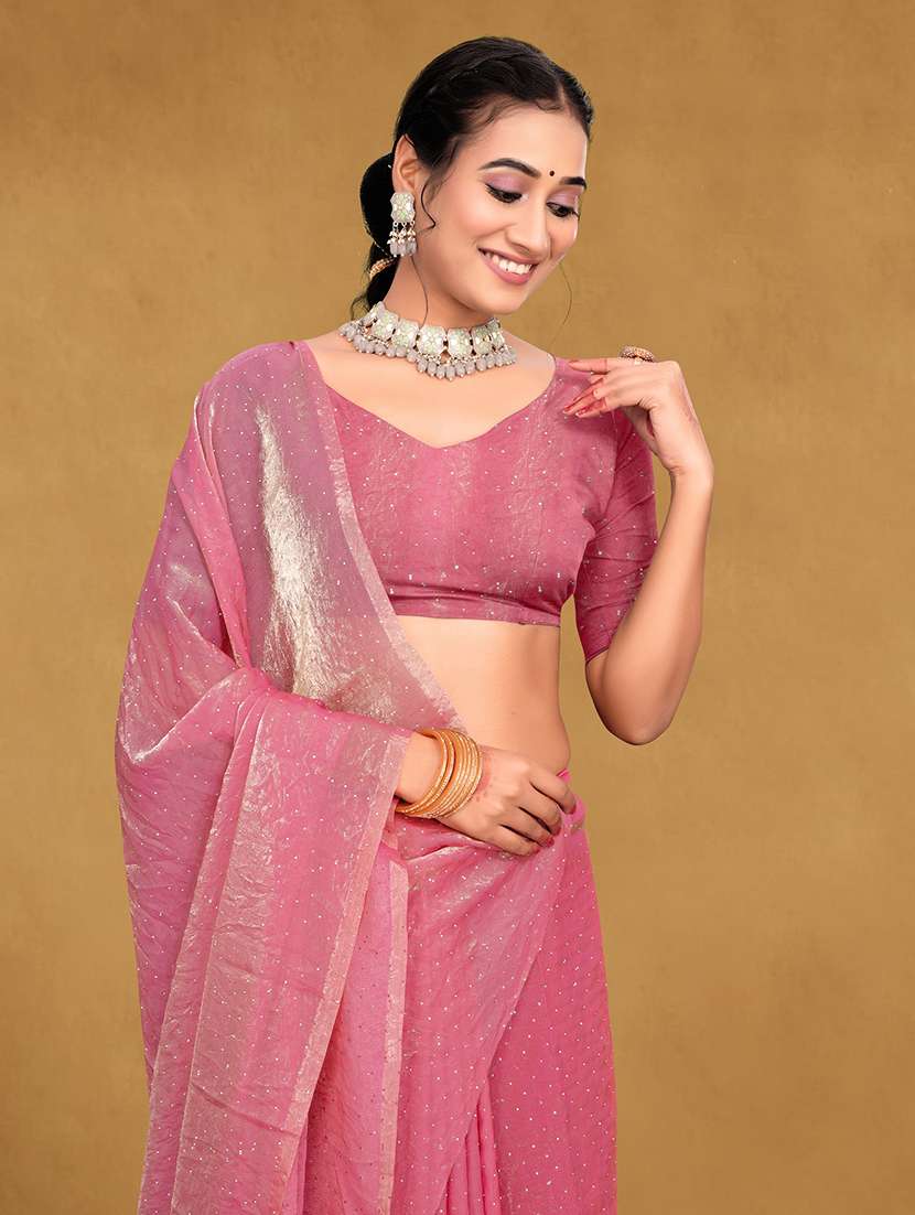 women solid with work embellished saree with blouse - 22085898 - Standard Image - 3