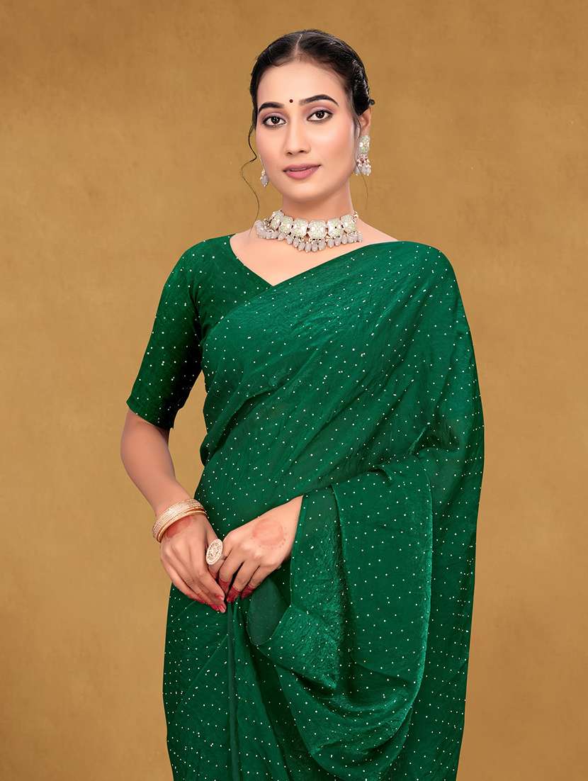 women solid with work embellished saree with blouse - 22085899 - Standard Image - 3