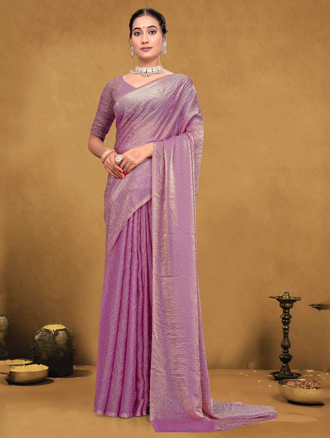 women solid with work embellished saree with blouse