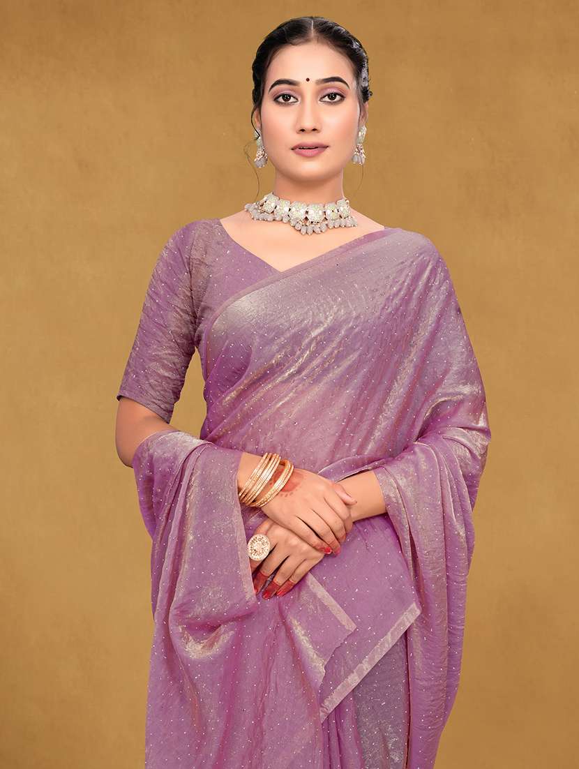 women solid with work embellished saree with blouse - 22085900 - Standard Image - 3