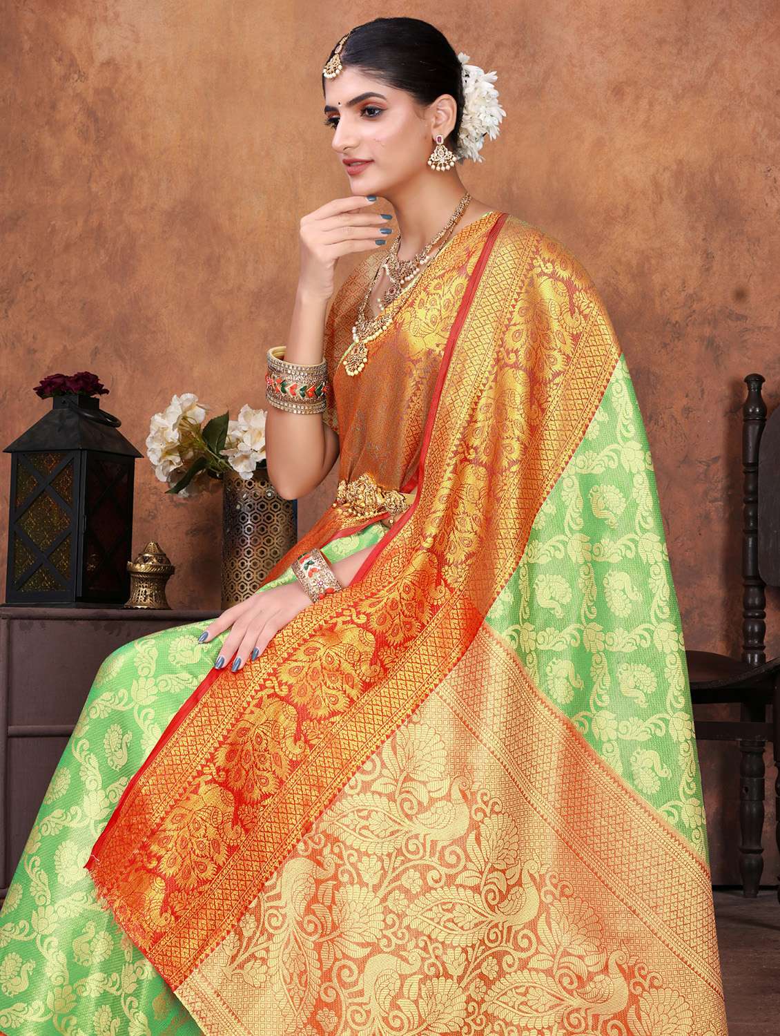 women self design kanjivaram saree with blouse - 22085917 - Standard Image - 3